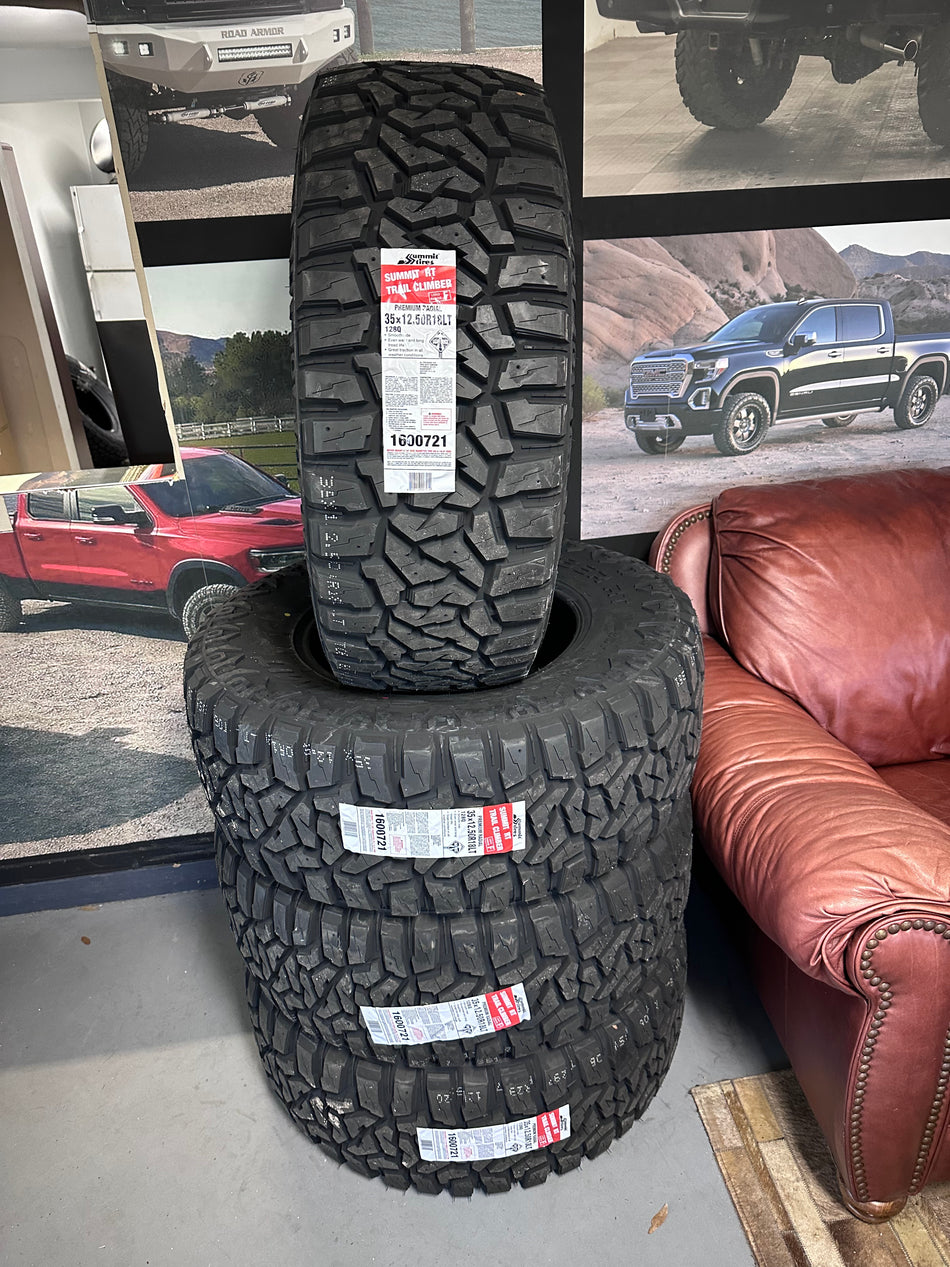 Set of FOUR Summit RT 12ply 35x12.50r18 Offroad Tires w/Mount & Balance