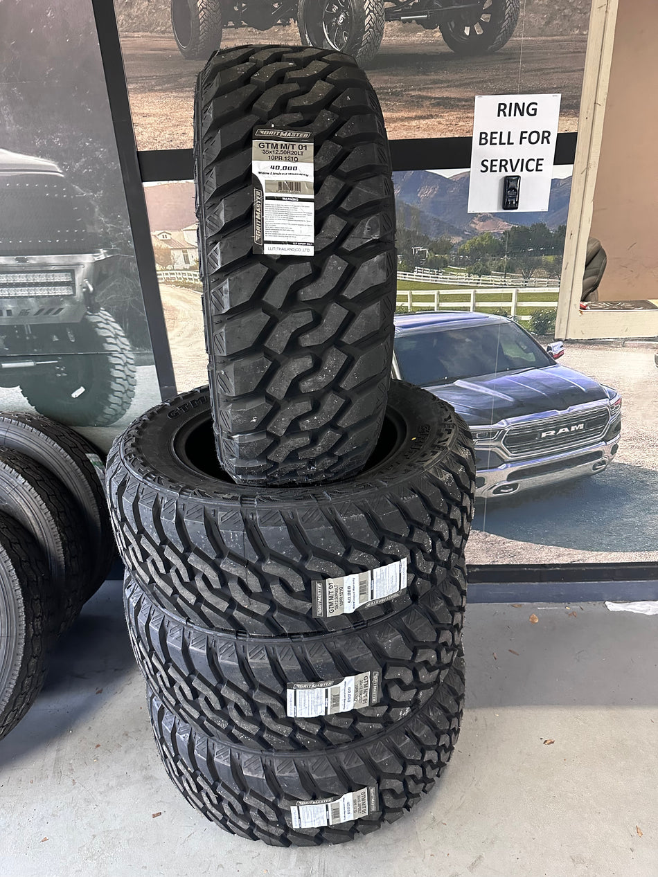 Set of FOUR Gritmaster MT 35x12.50r20 Including Mount & Balance